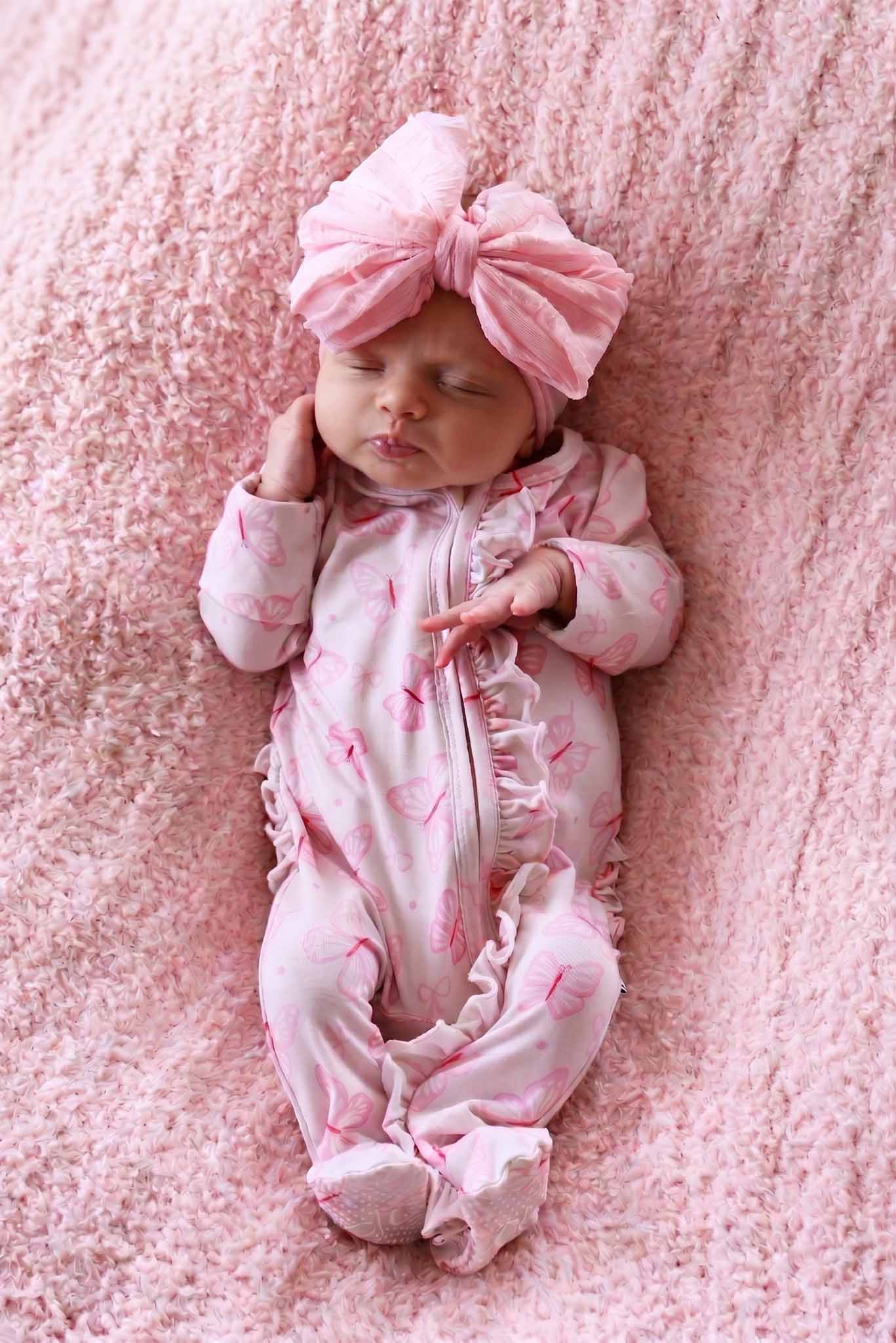 Ruffle Zipper Footie | Blooming Butterflies